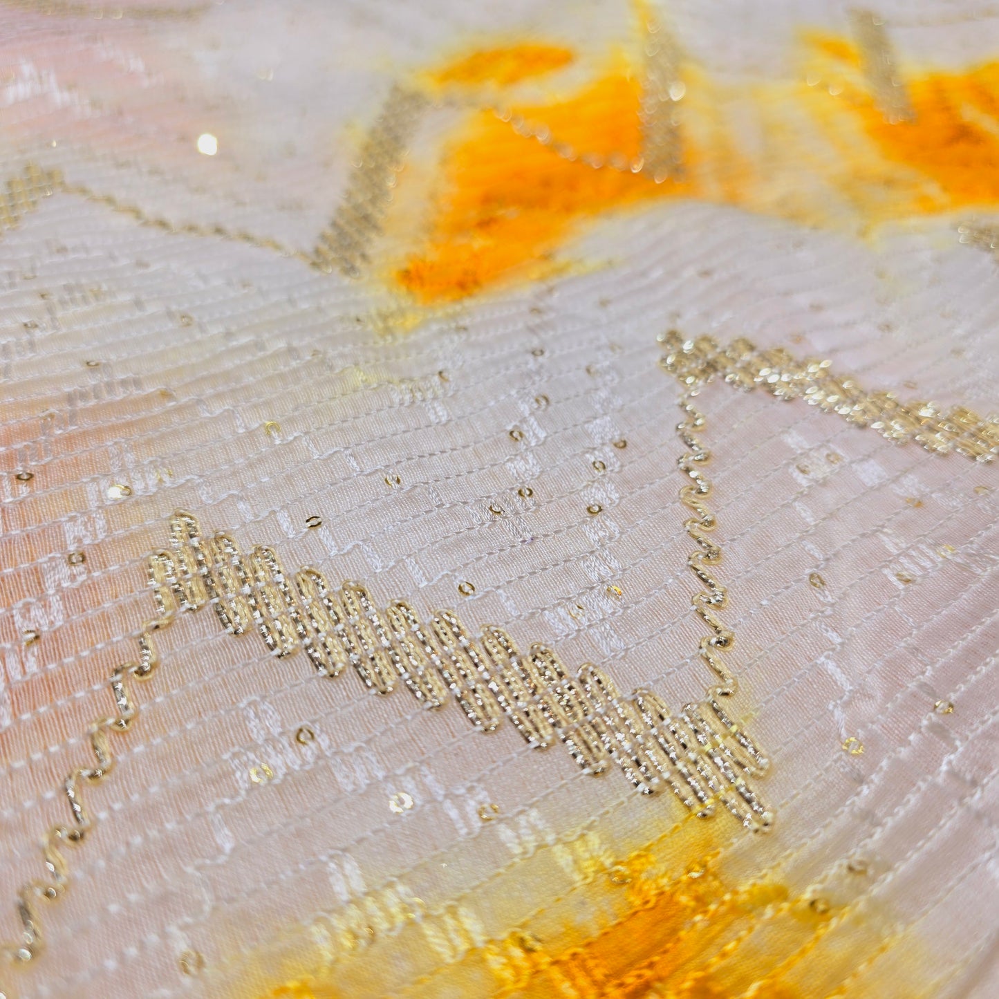 Silk with sequence design & Threadwork (Yellow/White)