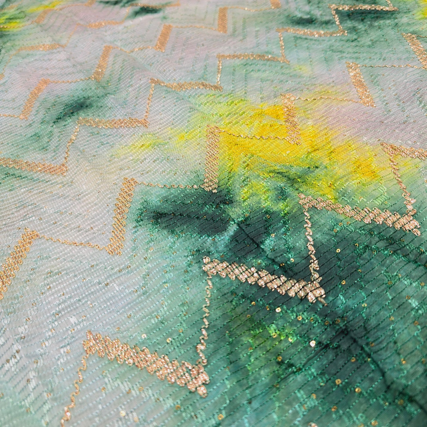 Silk with sequence design & Threadwork (Green)