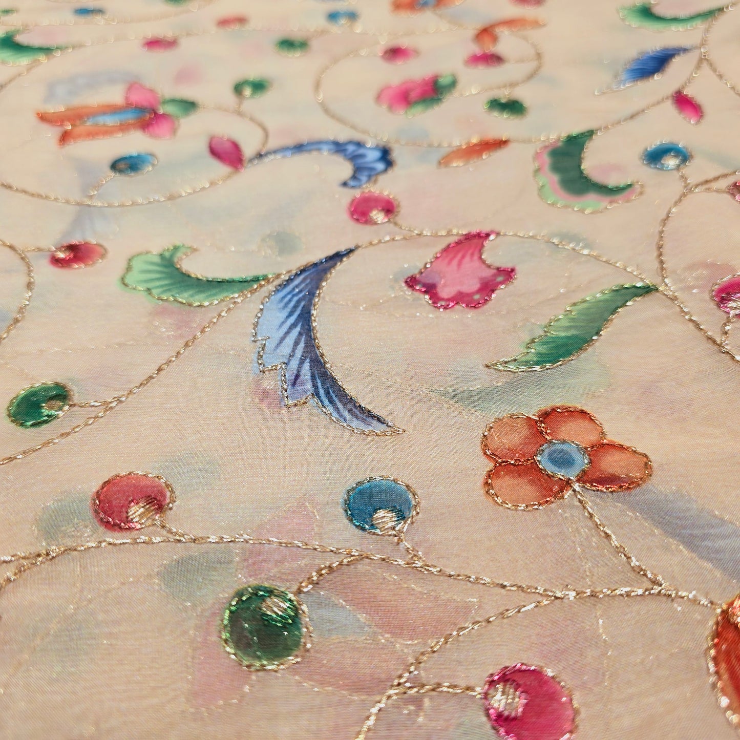 Organza Floral design with Aariwork (Beige)