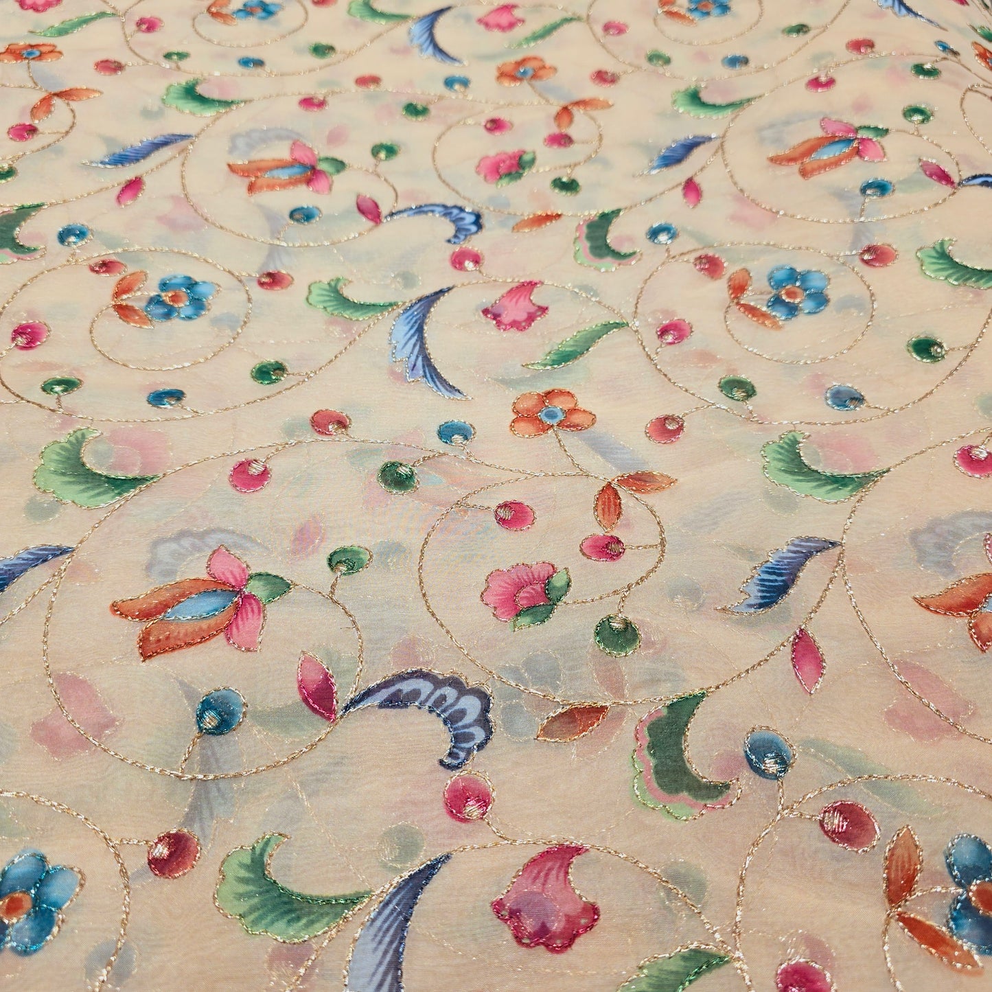 Organza Floral design with Aariwork (Beige)