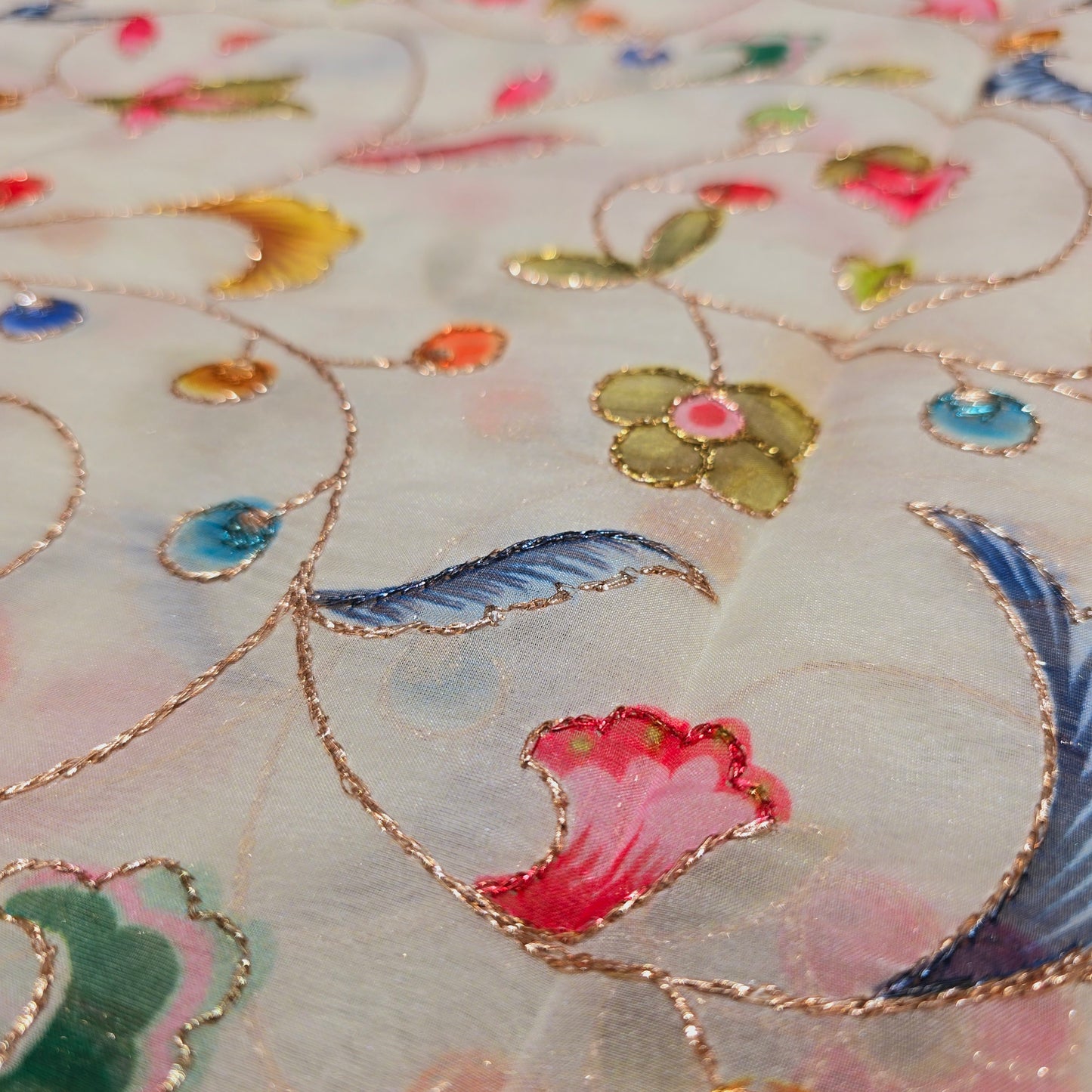 Organza Floral design with Aariwork (Mint)