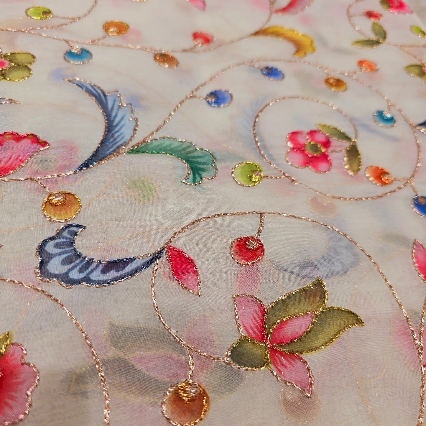Organza Floral design with Aariwork (Mint)