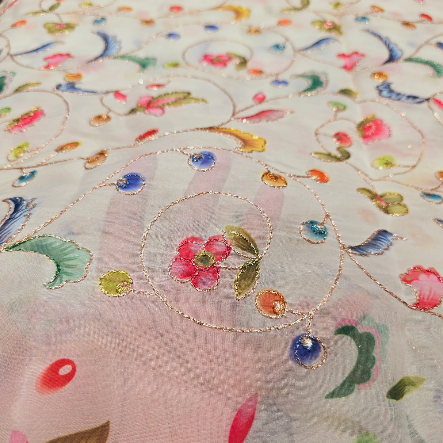 Organza Floral design with Aariwork (Mint)