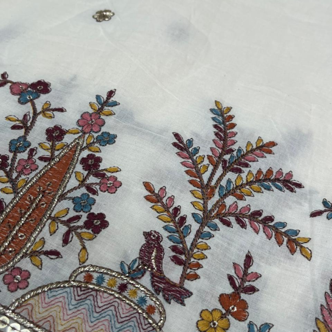 Cotton thread daman work (dear pattern pink & blue)