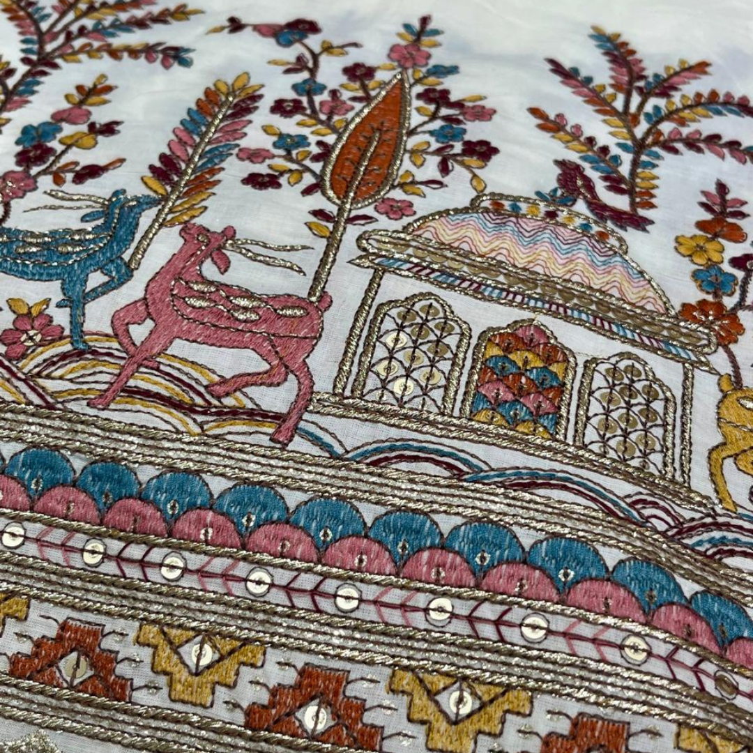 Cotton thread daman work (dear pattern pink & blue)