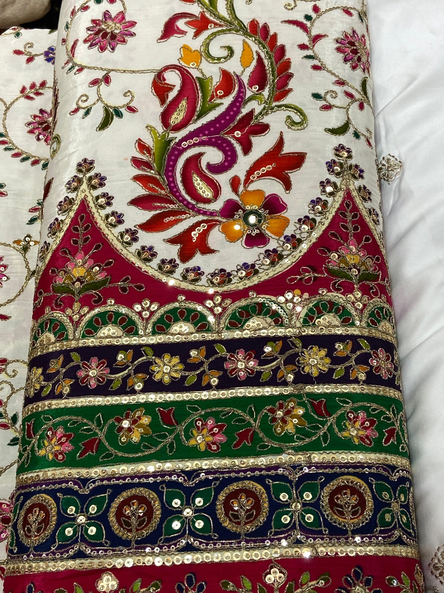 Crepe Fabric with Aari Work