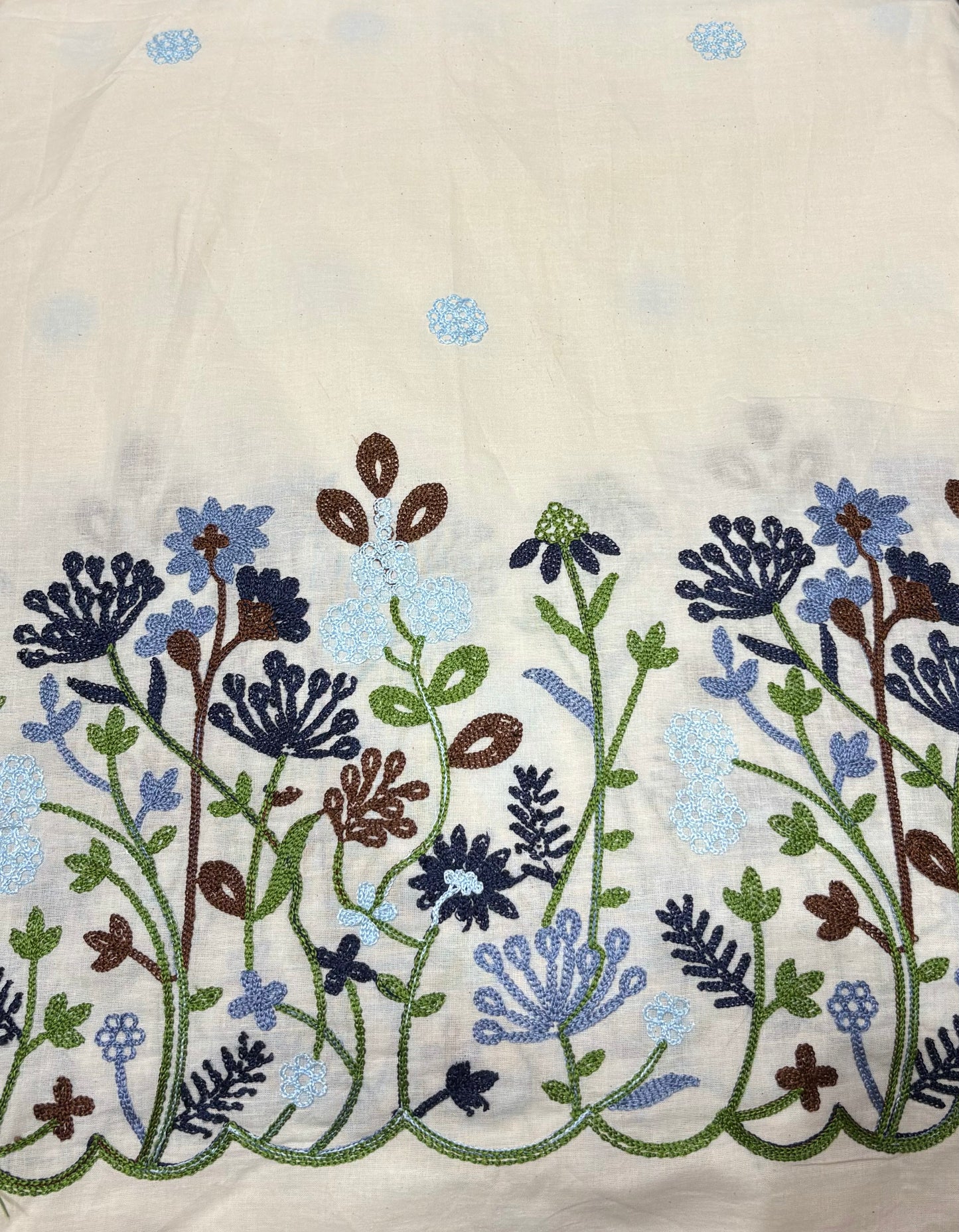Floral Thread work on Kora cotton
