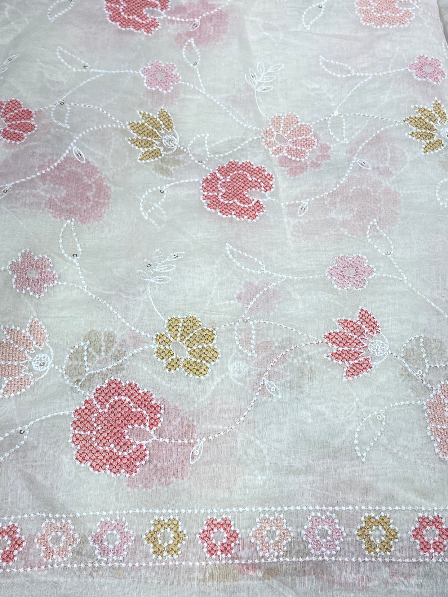 Chanderi Fabric with Cutpipes and Thread Work