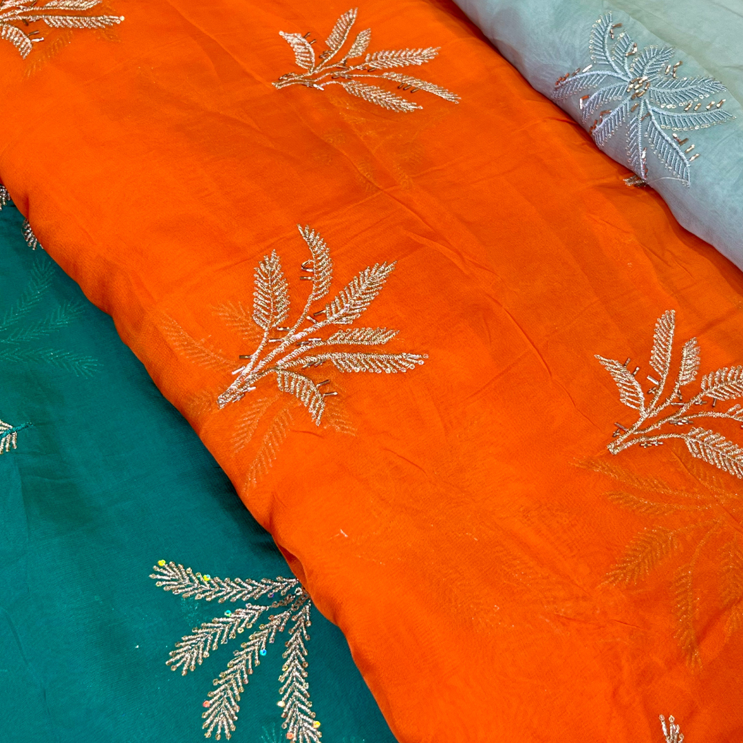 Organza Cut Pipe Sequins (Orange, Light blue, Radium green )