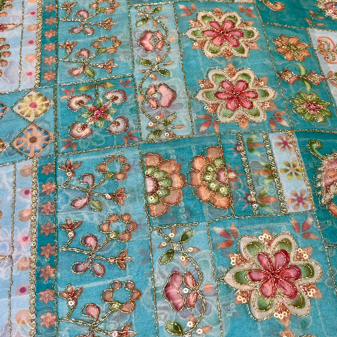 Organza with multi colour highlights (green)