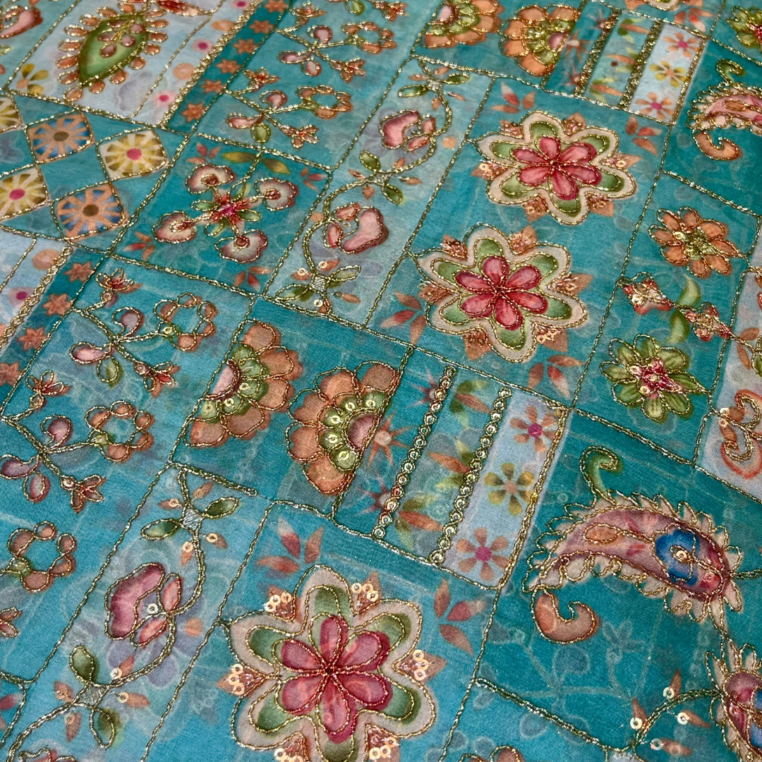 Organza with multi colour highlights (green)