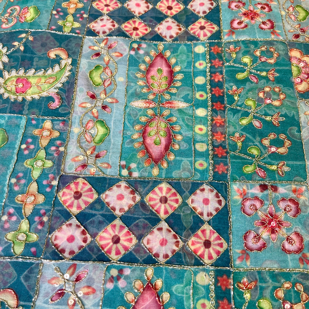 Organza with multi colour highlights (sea green)