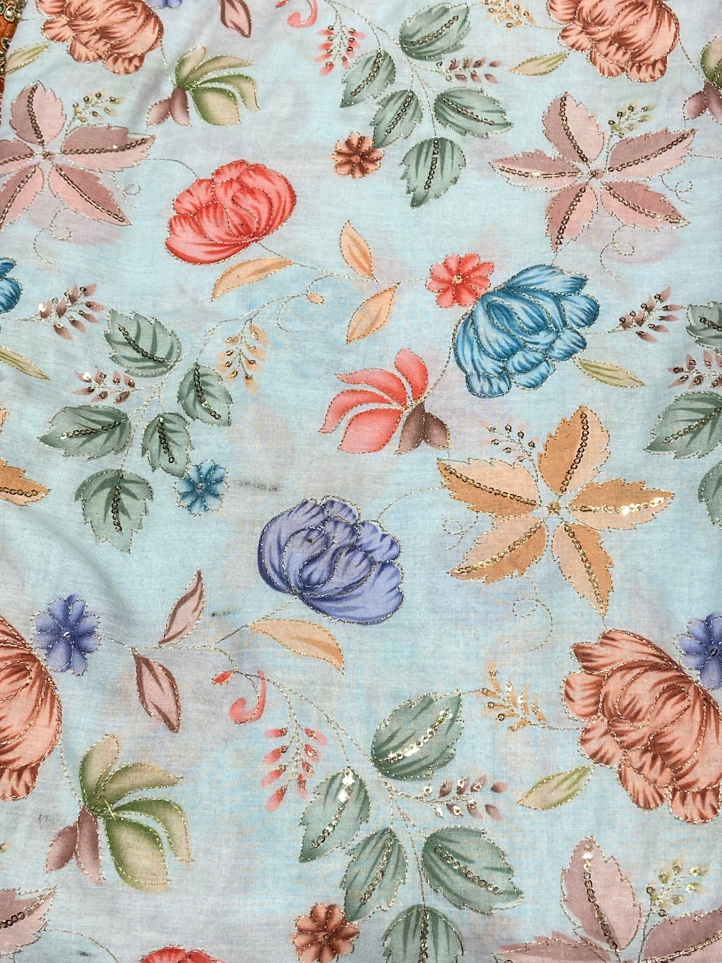 Mul Cotton Fabric with Zari Highlights