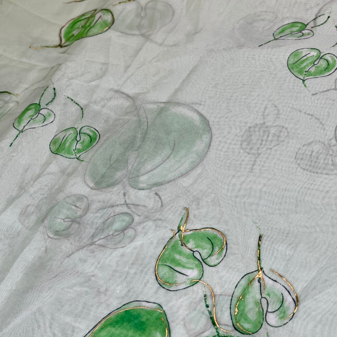 Soft Organza Leaf print (orange, green, pink, purple, yellow )