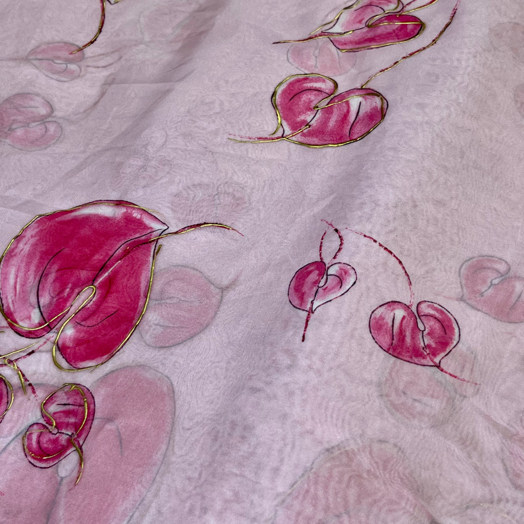 Soft Organza Leaf print (orange, green, pink, purple, yellow )