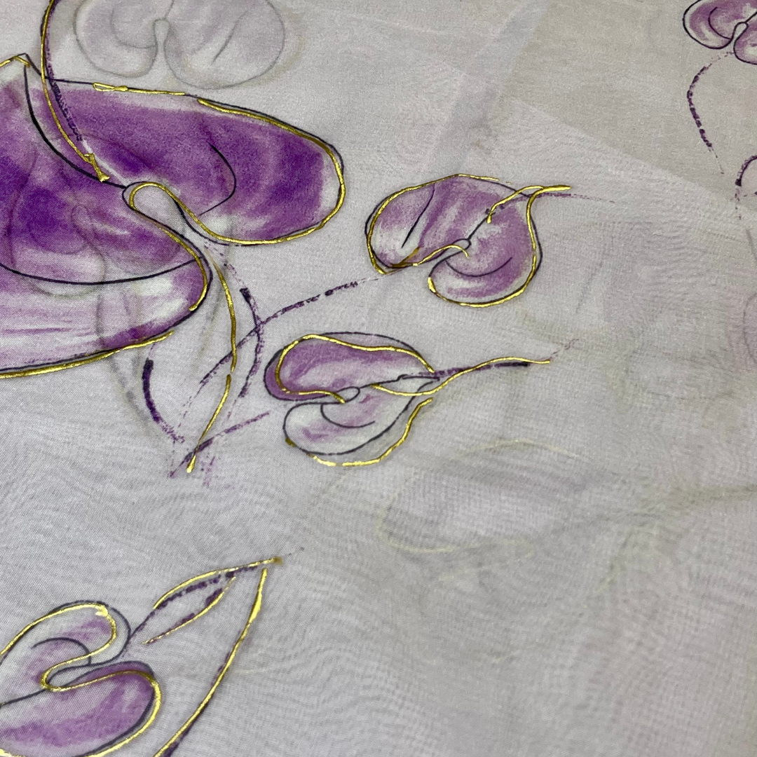 Soft Organza Leaf print (orange, green, pink, purple, yellow )