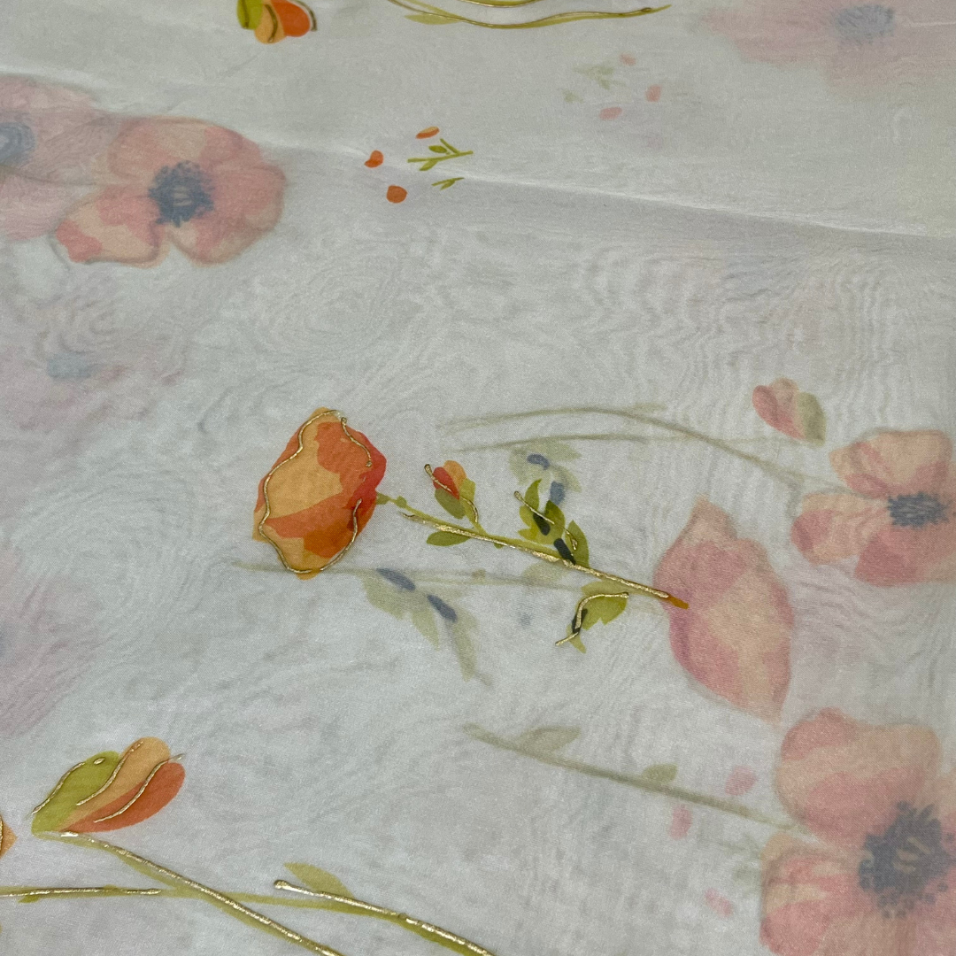 Soft Organza flower print (blue, yellow, green, purple, pink, orange)
