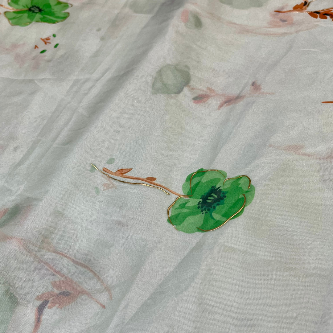 Soft Organza flower print (blue, yellow, green, purple, pink, orange)