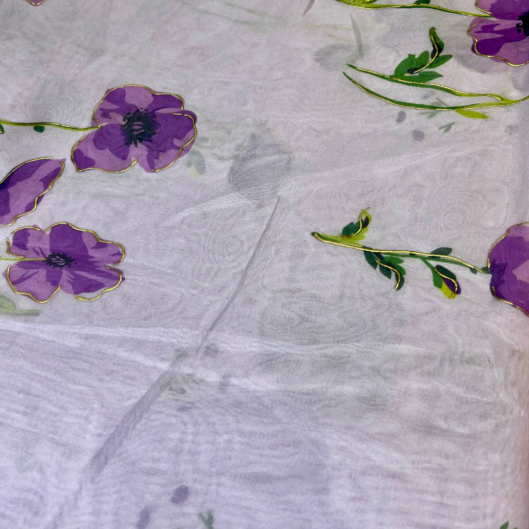 Soft Organza flower print (blue, yellow, green, purple, pink, orange)