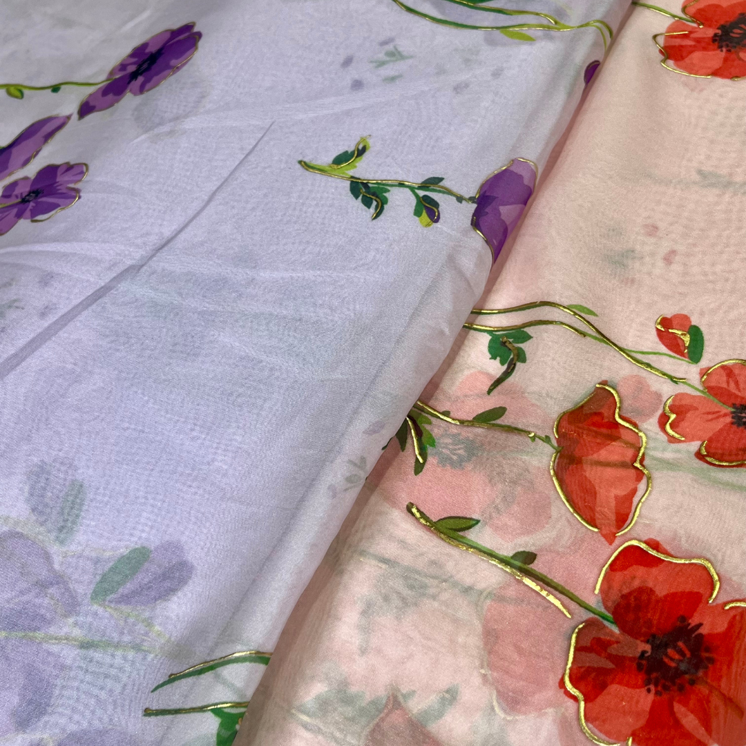 Soft Organza flower print (blue, yellow, green, purple, pink, orange)