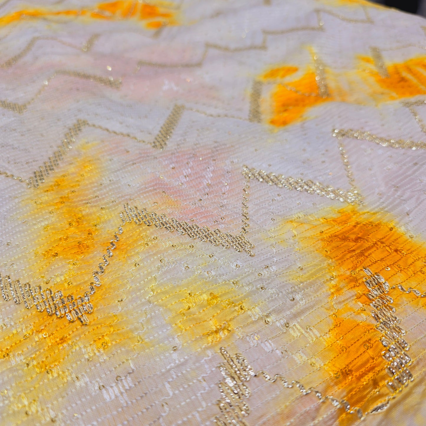 Silk with sequence design & Threadwork (Yellow/White)