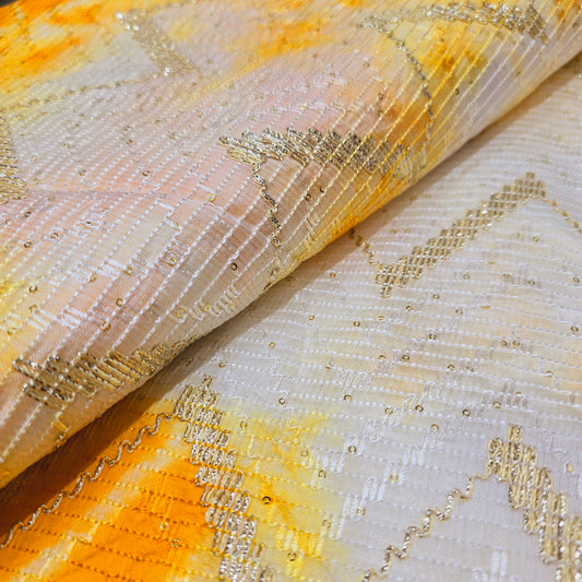 Silk with sequence design & Threadwork (Yellow/White)