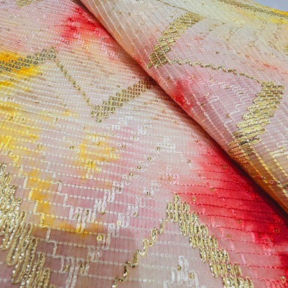 Silk with sequence design & Threadwork (Red/Yellow)