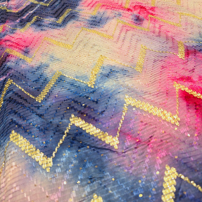 Silk with sequence design & Threadwork (Pink/Indigo)