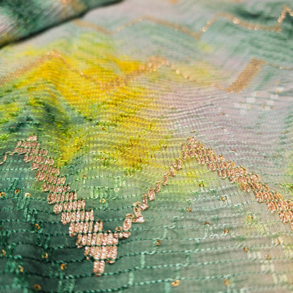 Silk with sequence design & Threadwork (Green)