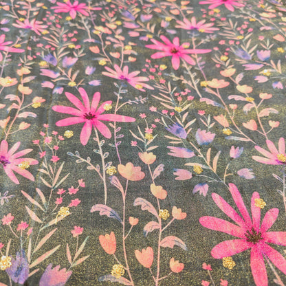 Tissue with Flower Print and Sequence (Black/Pink)