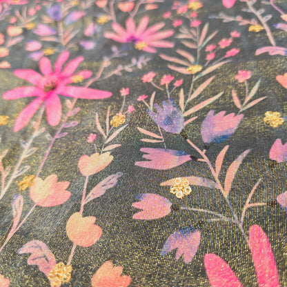 Tissue with Flower Print and Sequence (Black/Pink)