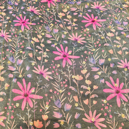 Tissue with Flower Print and Sequence (Black/Pink)