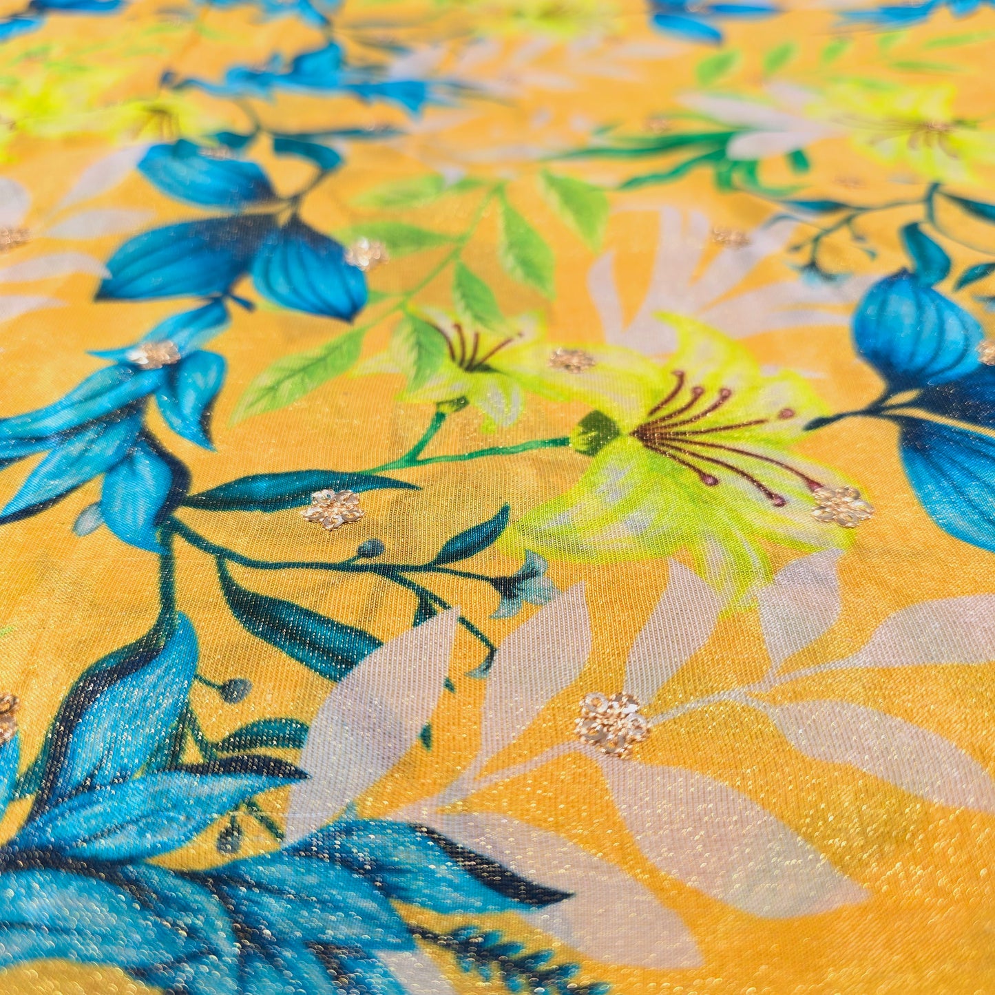 Tissue with Flower Print and Sequence (Yellow/Green)