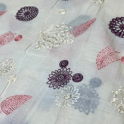 Cotton thread with sequins, leaf and flower prints( green, pink and white, yellow & mustard)