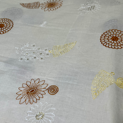 Cotton thread with sequins, leaf and flower prints( green, pink and white, yellow & mustard)