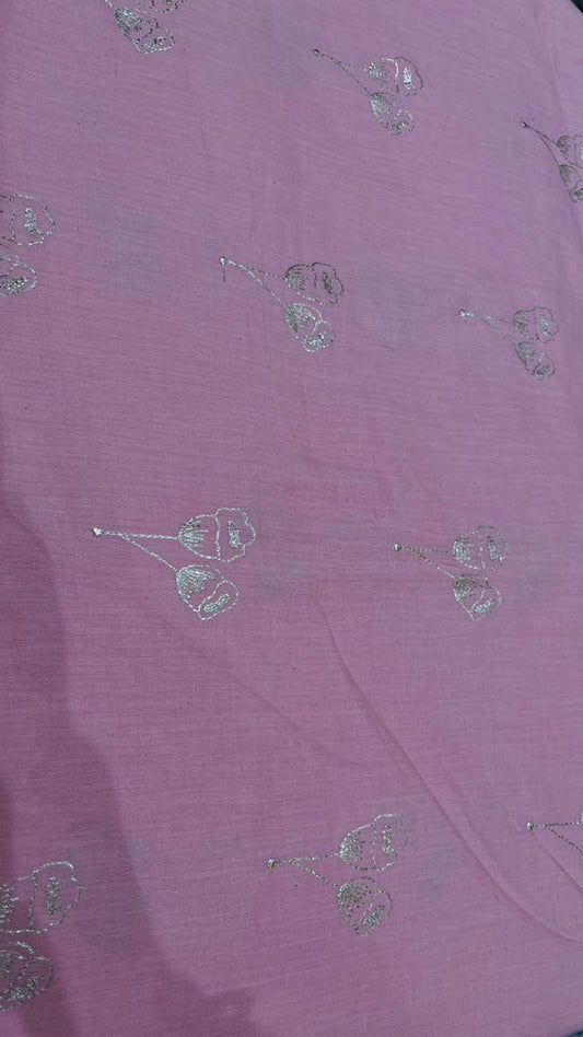 Cotton Fabric with Floral Foil Work