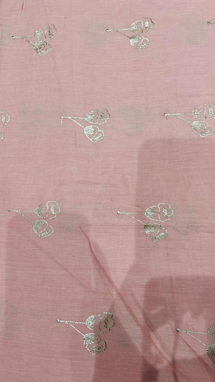 Cotton Fabric with Floral Foil Work