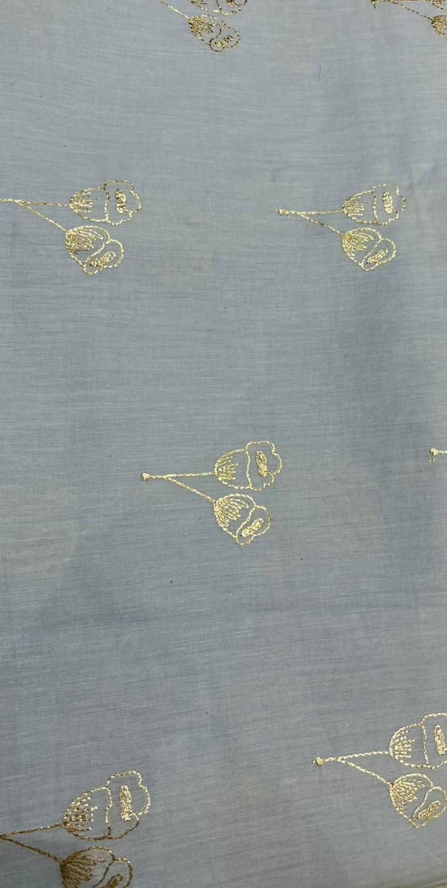 Cotton Fabric with Floral Foil Work
