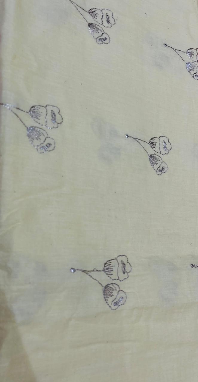 Cotton Fabric with Floral Foil Work