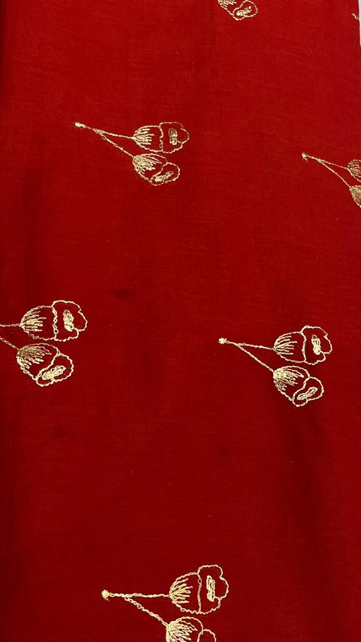 Cotton Fabric with Floral Foil Work