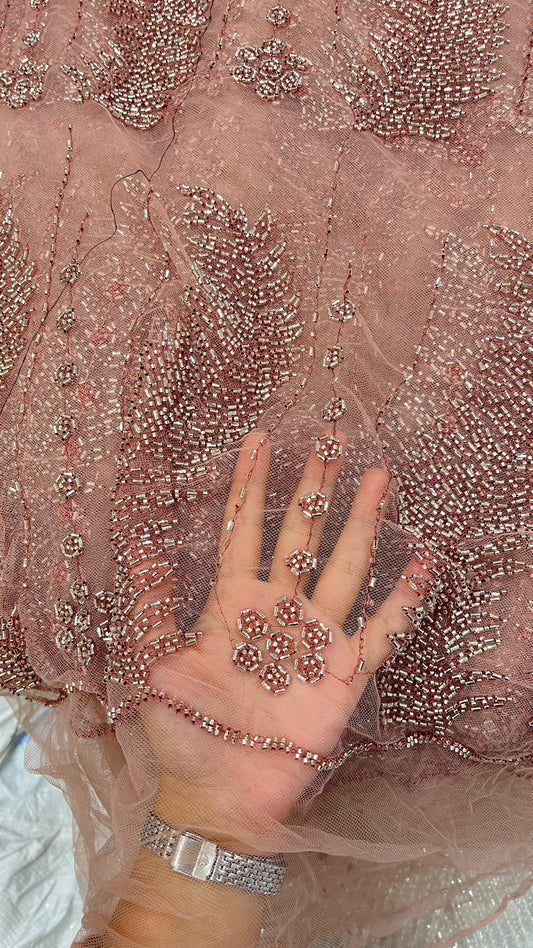Net Fabric With Cut Pipes leaf Work
