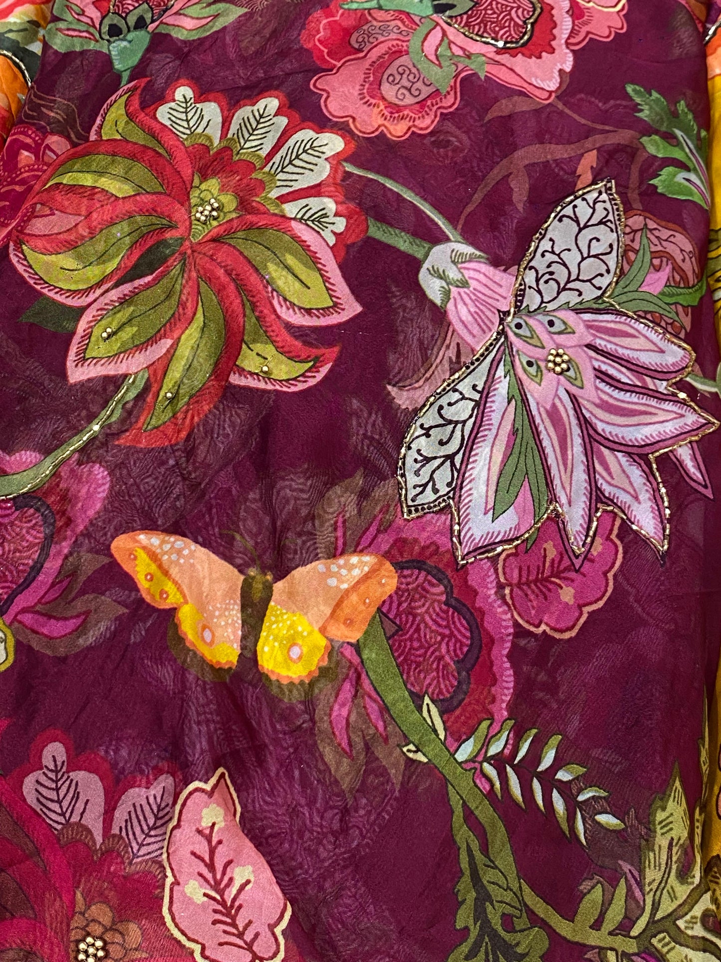 Organza Digital Print with Cut Pipe Highlighting