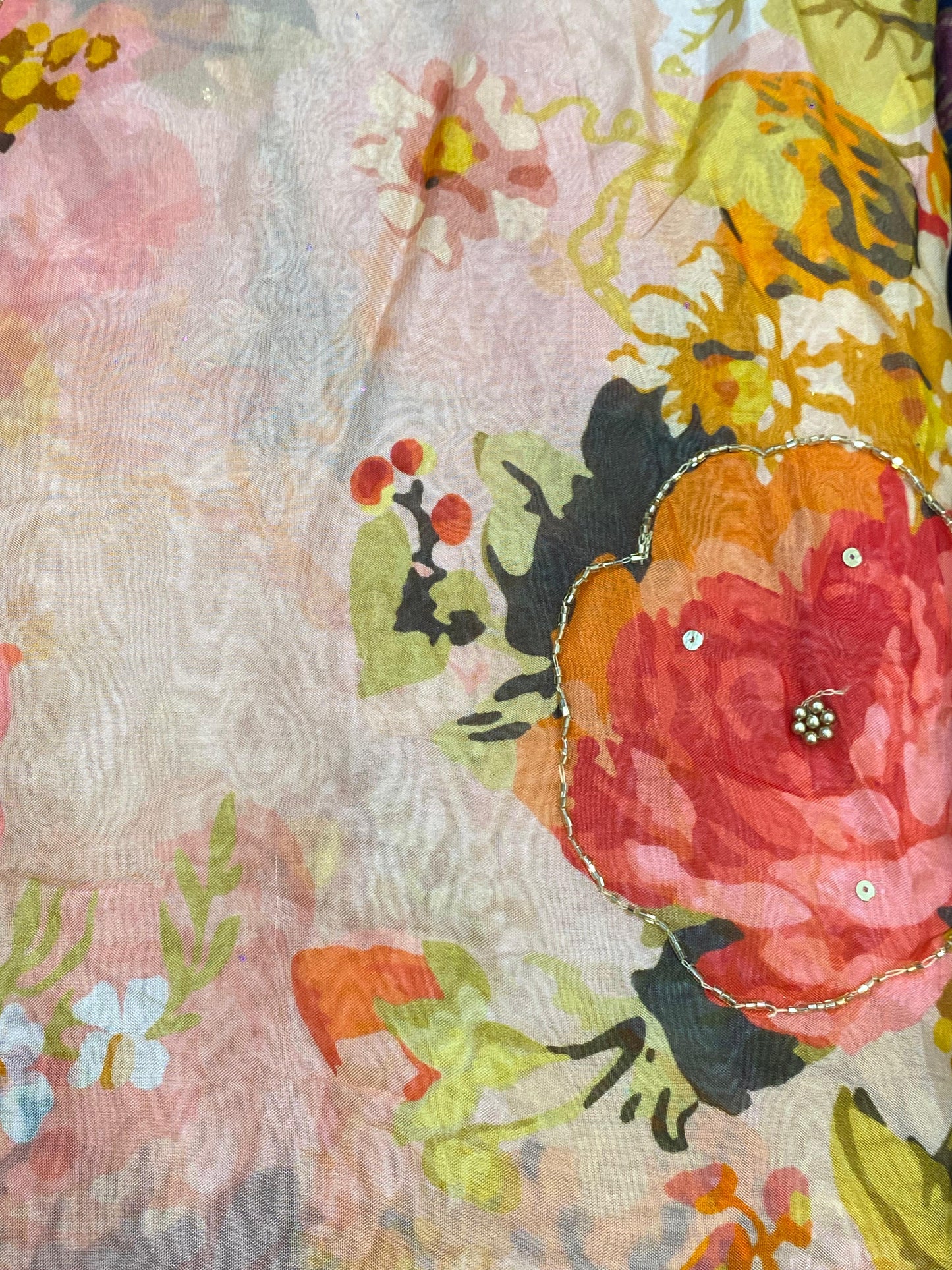 Organza Digital Print with Cut Pipe Highlighting