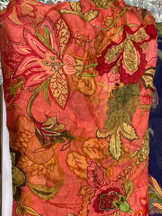 Organza Digital Print with Cut Pipe Highlighting