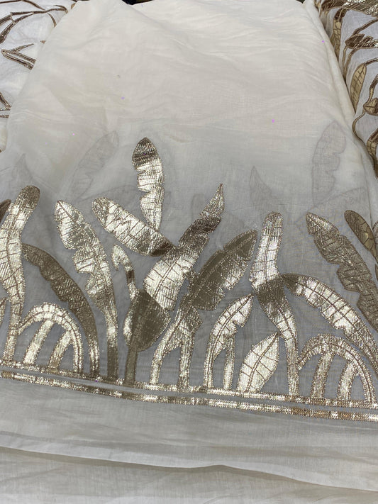 Chanderi Fabric with Gota Foil Panel Work