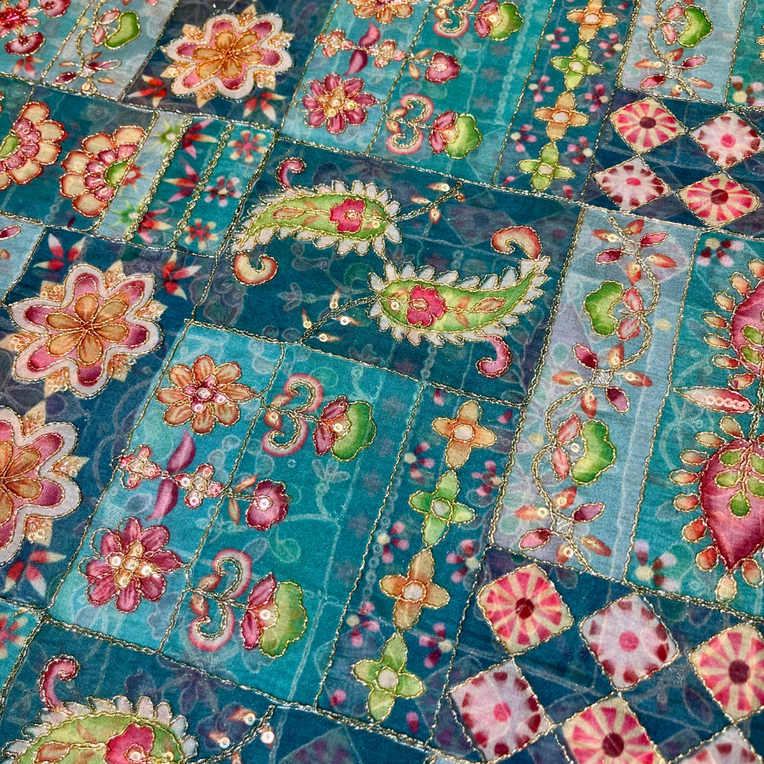 Organza with multi colour highlights (sea green)