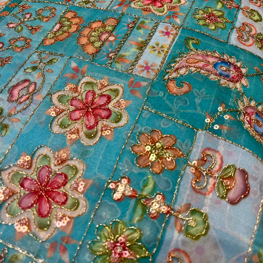 Organza with multi colour highlights (green)