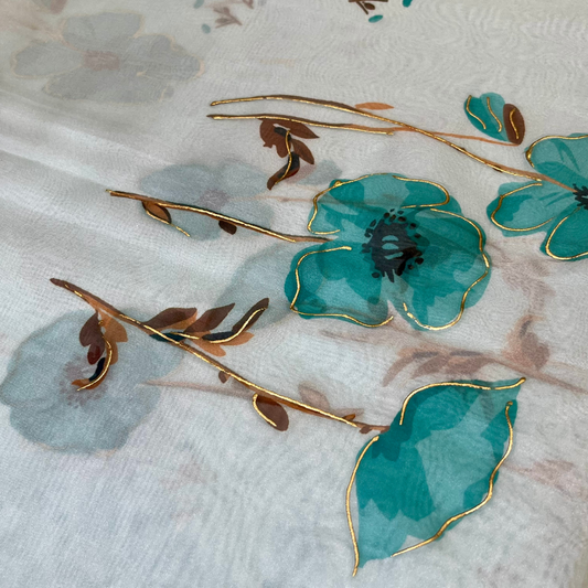 Soft Organza flower print (blue, yellow, green, purple, pink, orange)