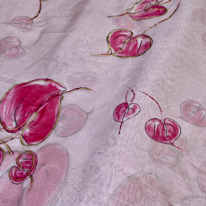 Soft Organza Leaf print (orange, green, pink, purple, yellow )