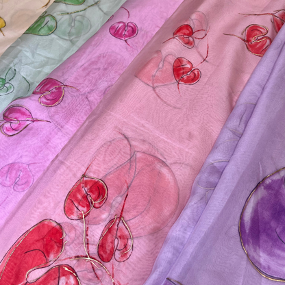Soft Organza Leaf print (orange, green, pink, purple, yellow )